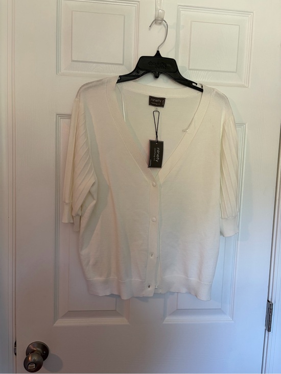 Ninety Sweaters - Ninety Cream Short-Sleeve V-Neck Button Cardigan